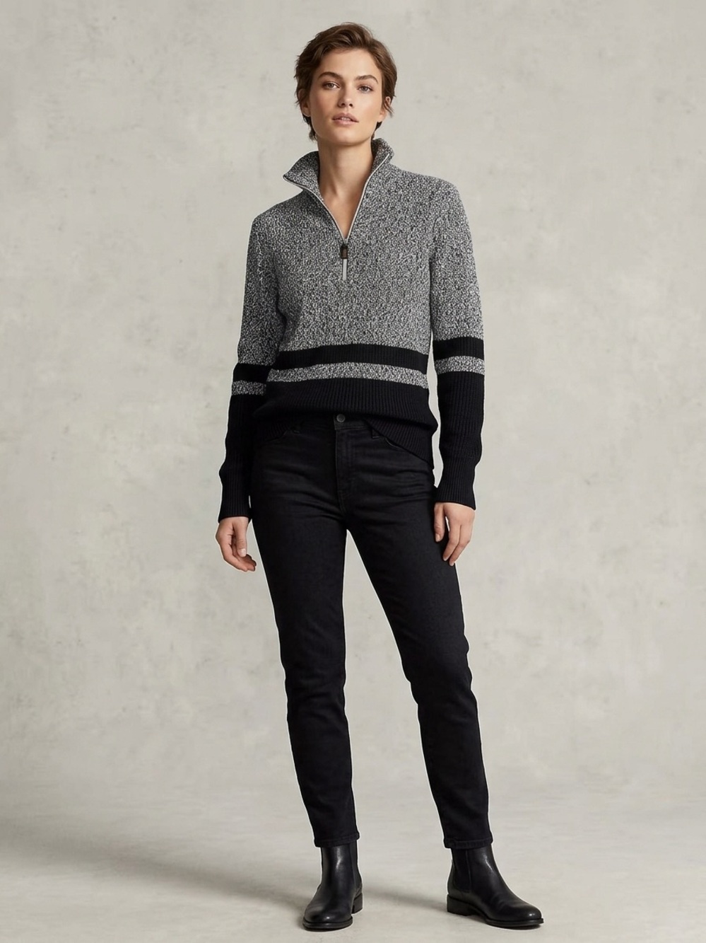 Lauren Active Ralph Lauren Women’s Quarter Zip 100% Cotton Thick Knit Sweater L